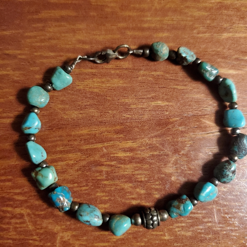 Turquoise Bracelet Sterling silver Vintage 7"
